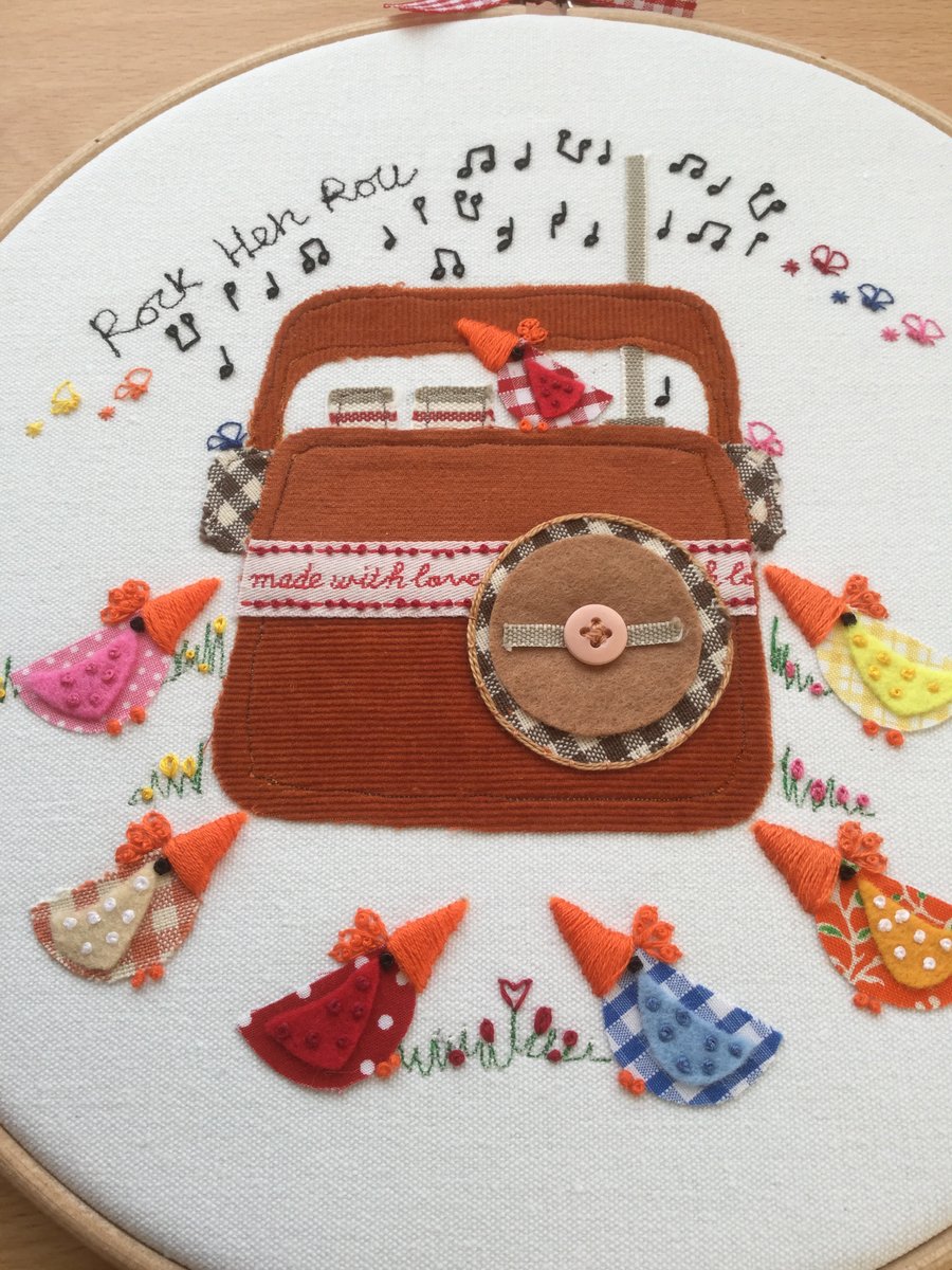 Embroidered Hoop art "Rock Hen Roll "