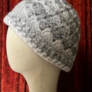 Grey and White Chunky Cosy Swirly Patterned Crocheted Hat 