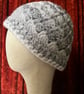 Grey and White Chunky Cosy Swirly Patterned Crocheted Hat  - Image 1
