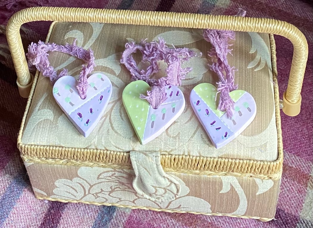 Patchwork, Beech - hand painted hanging decorations (set of three)