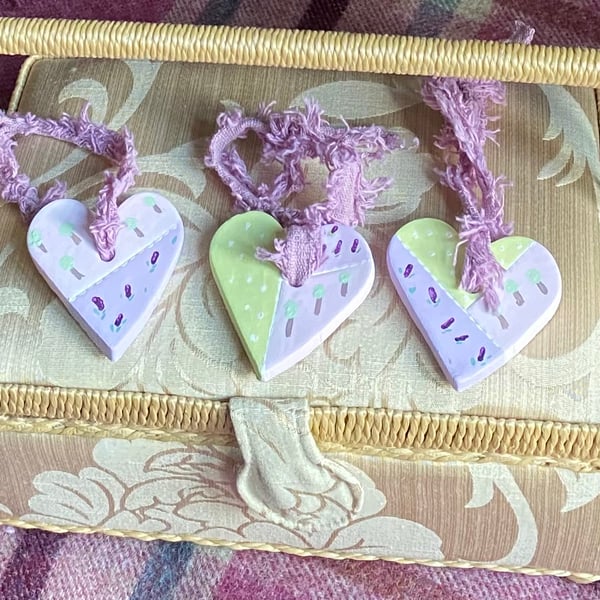 Patchwork, Beech - hand painted hanging decorations (set of three)