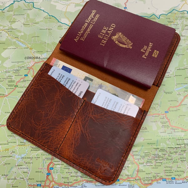 Leather passport cover - Father’s Day card slots handcrafted luxury leather 