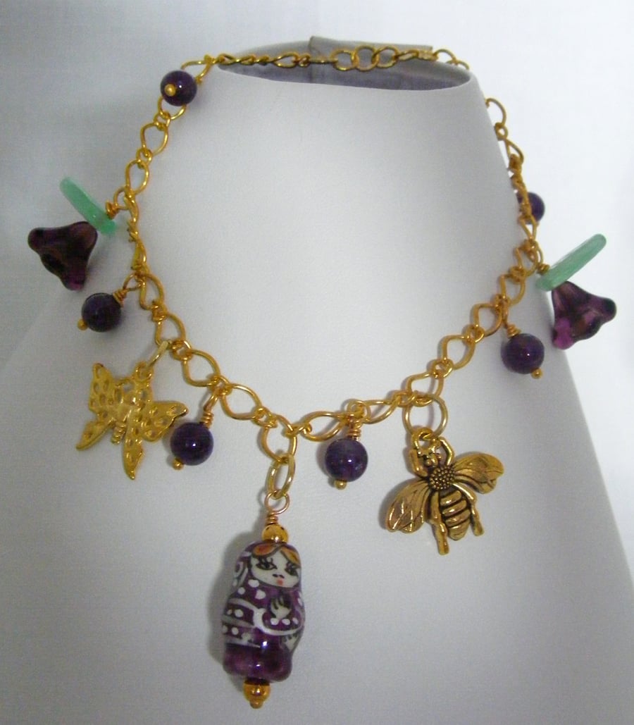 Gold and Purple Charm Anklet