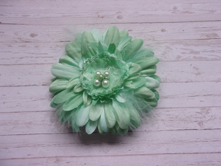 Mint Green Gerbera Daisy Flower Retro Boho Wedding Hair Clip