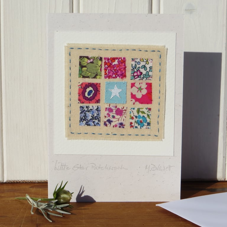 Little Star  Patchwork hand-stitched card with tiny applique star! So pretty!
