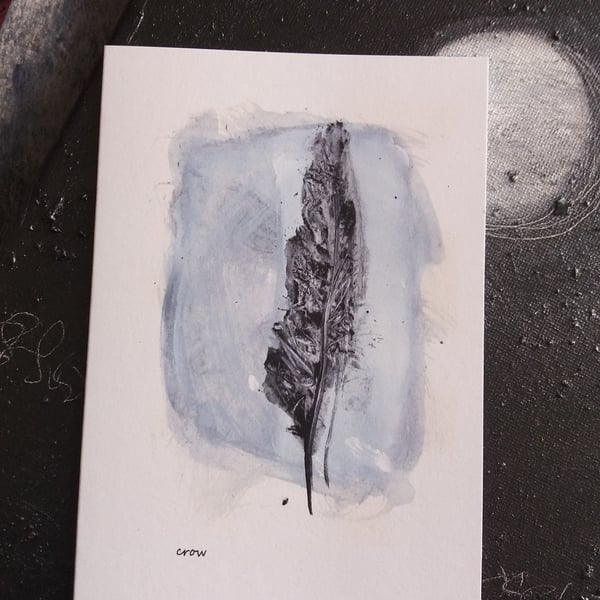 crow feather note card