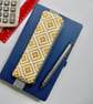 Pencil case for cover of book diary journal elasticated yellow and grey 