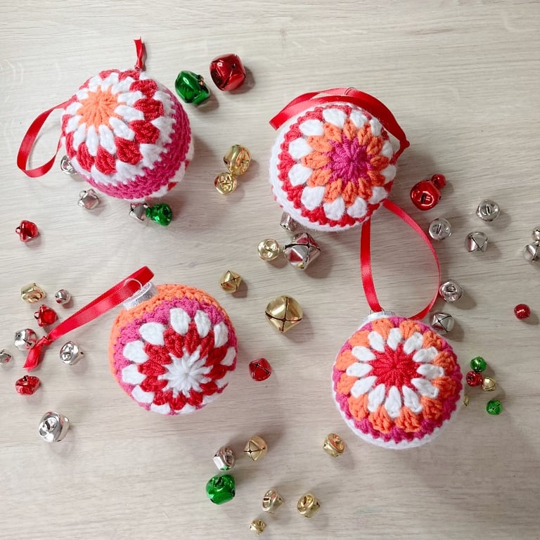 Crochet Christmas Baubles Set of 4 - Bright Colours - Tree Decorations
