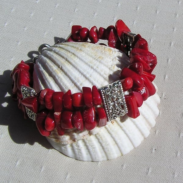 Natural Red Coral Gemstone Bracelet "Symphony in Red"