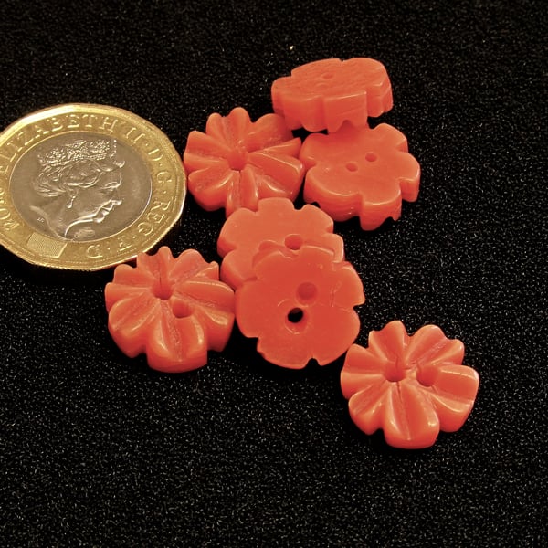 Vintage Buttons: Dark Peach 6x Petal Flower 7x 14mm