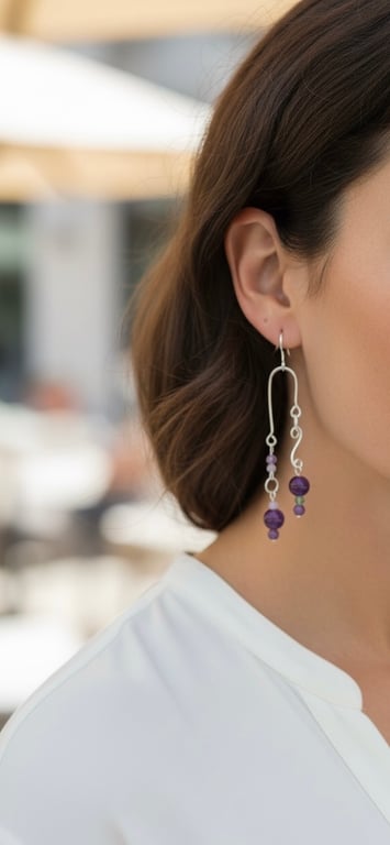 Sterling Silver Amethyst Peridot & Rose Quartz Earrings - Gift Boxed