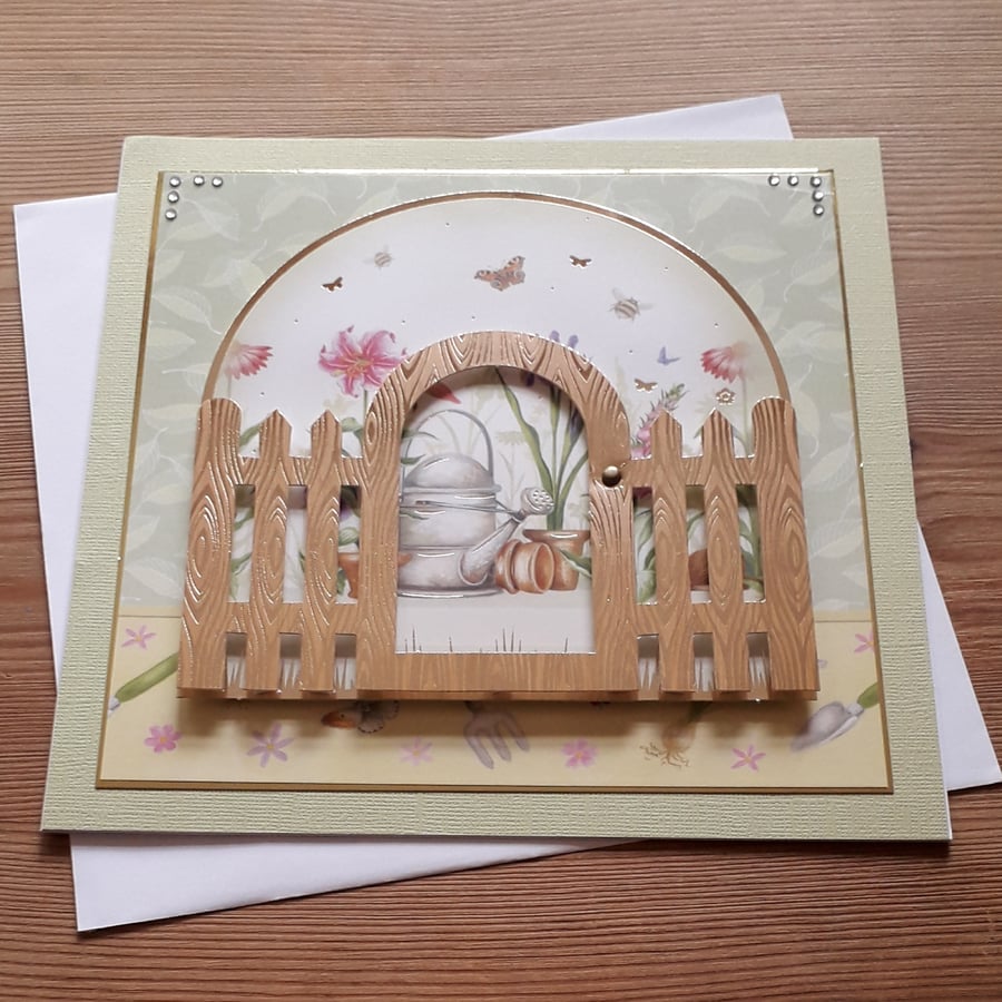 All Occasion Card - Spring Flowers and Garden Gate 