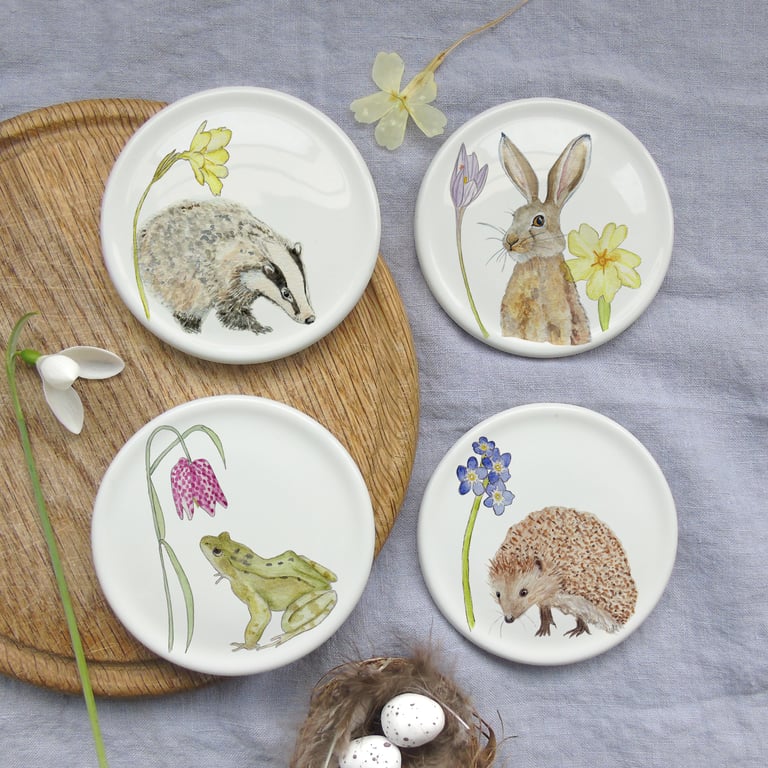 Spring wildlife bone china coasters