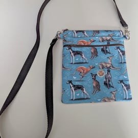 Dog walking bag in Whippet, Greyhounds, Speedy Dogs fabric