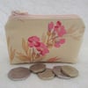 Small purse, coin purse - buttermilk with spray of pink flowers