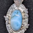 Sterling silver pendant with larimar and butterflies, Larimar necklace