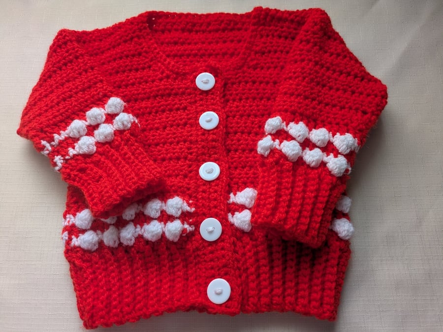 Red and white first Christmas cardigan ages 0-3 months 