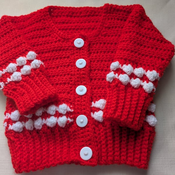 Red and white first Christmas cardigan ages 0-3 months 