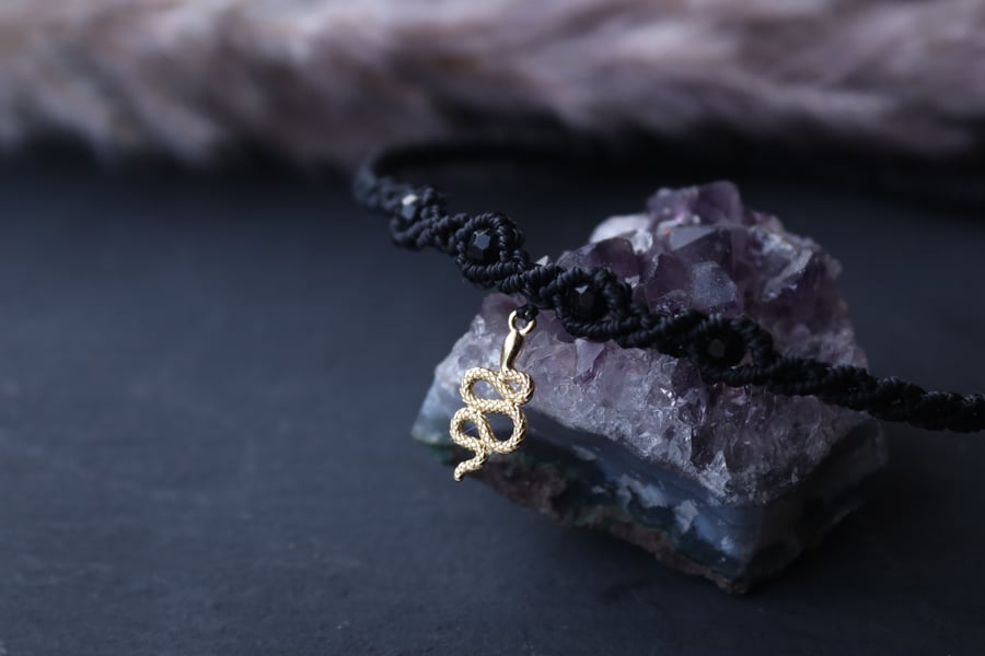 Choker with Tourmaline and 14k god charm snake