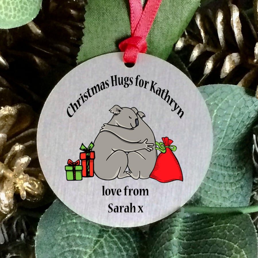 Personalised Christmas tree ornament with Koalas, sentimental keepsake gift. H16