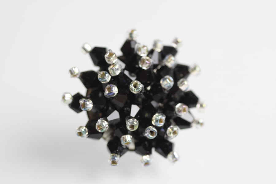 Black Adjustable Crystal Bling Ring - UK Free Post