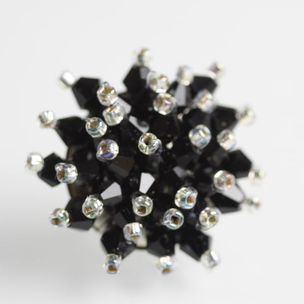 Black Adjustable Crystal Bling Ring - UK Free Post