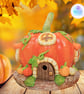 Pumpkin cottage clay fairy house. Fairy house. Pumpkin fairy house. - Image 1