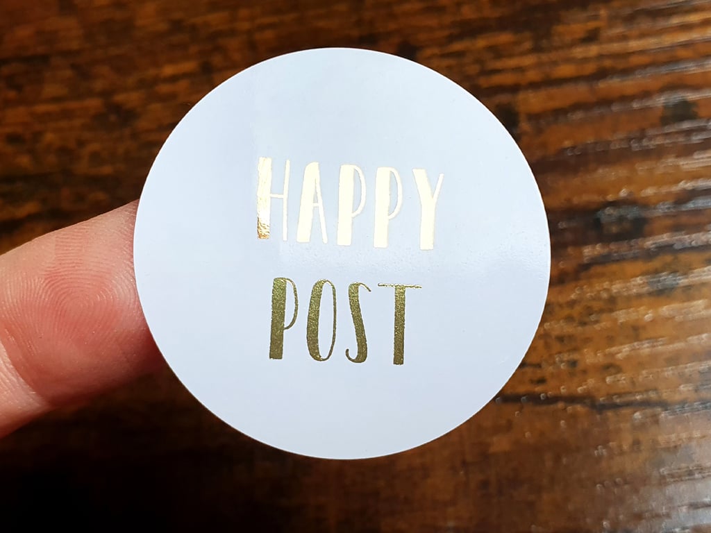 35 x Foiled Happy Post 37mm Stickers - Small Business Supplies