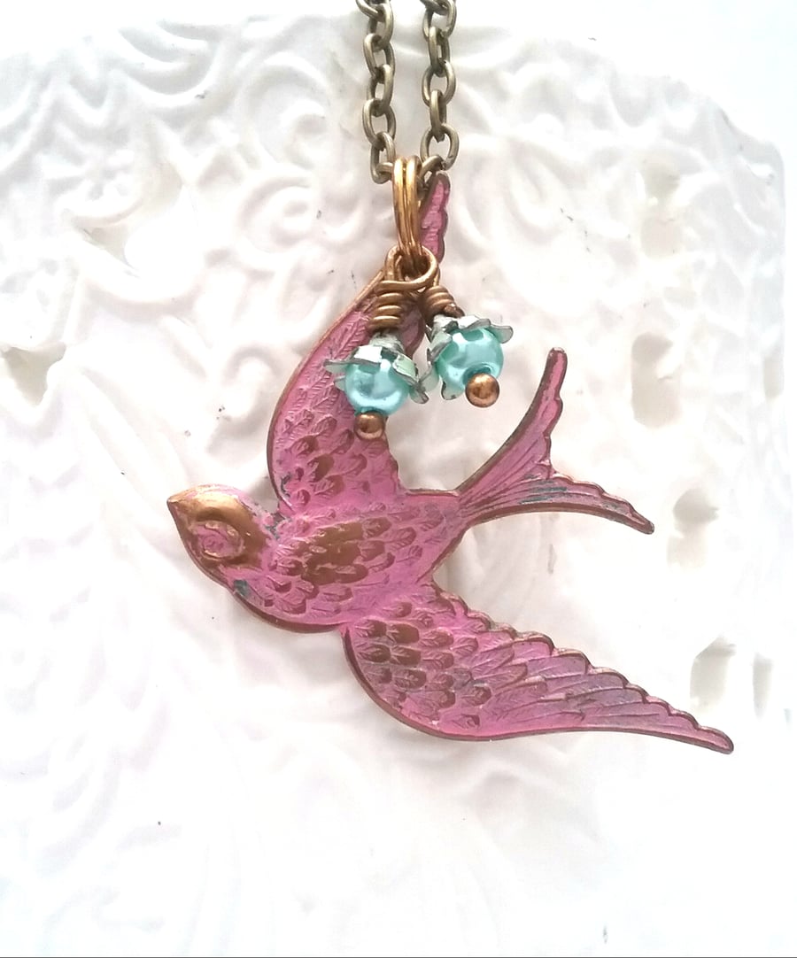 Pink Swallow Necklace 
