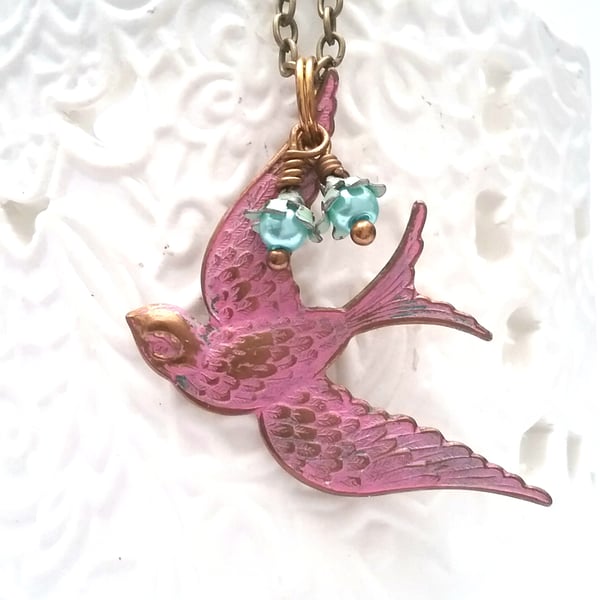 Pink Swallow Necklace 