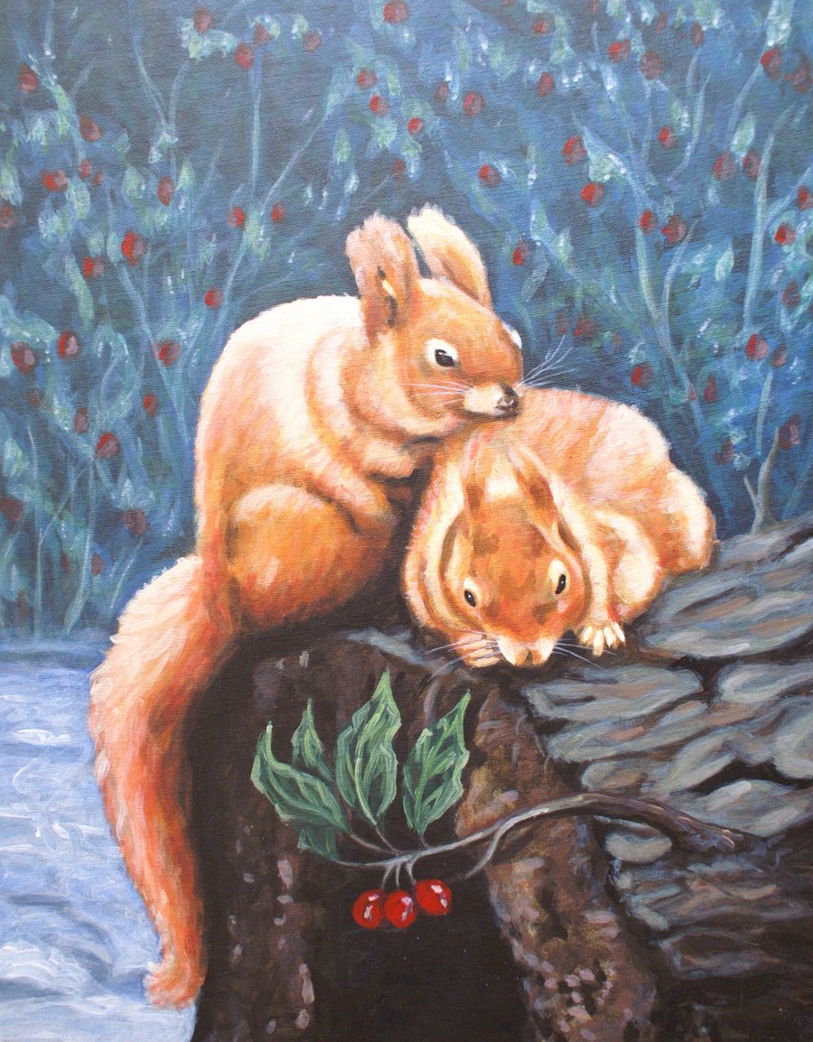 "Red Squirrels at Rest" original painting