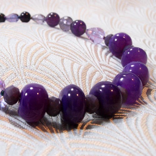 Handmade Semi-Precious Necklace. Purple Beaded Semi-Precious Stone Necklace FN1