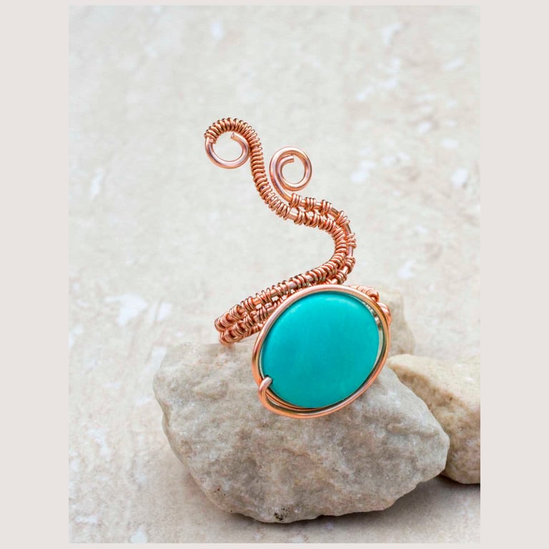 Wire wrapped gemstone ring,Silver ,copper,antique copper ring,Adjustable ring, 