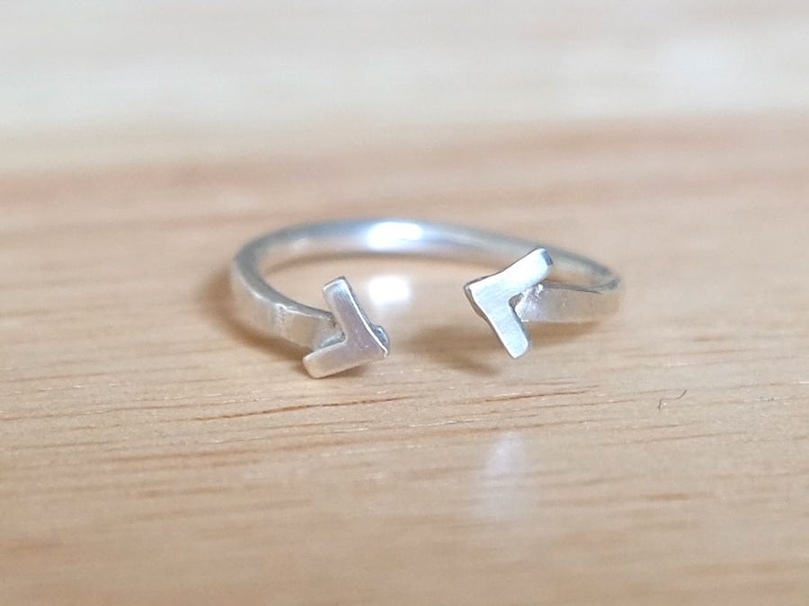 Chevron silver ring, triangle open adjustable ring