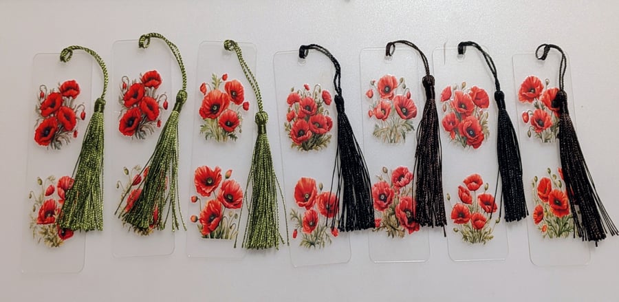 Acrylic red poppy design bookmark with tassel 