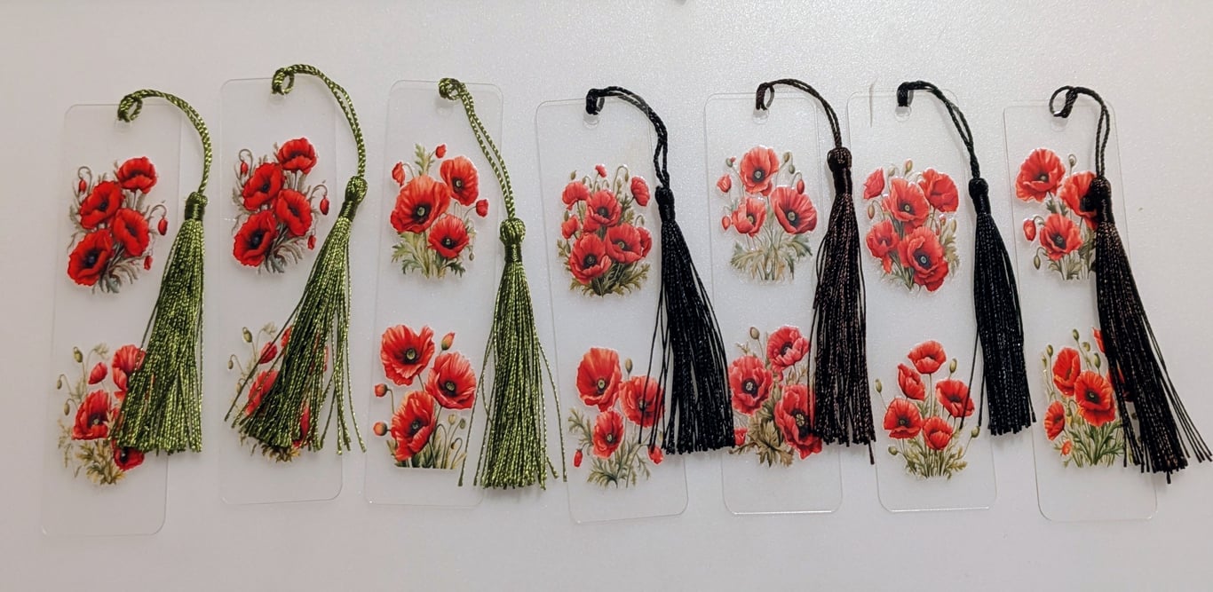 Acrylic red poppy design bookmark with tassel 