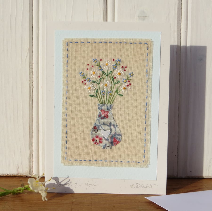Flowers for You - freely stitched hand-embroidered card for any occasion