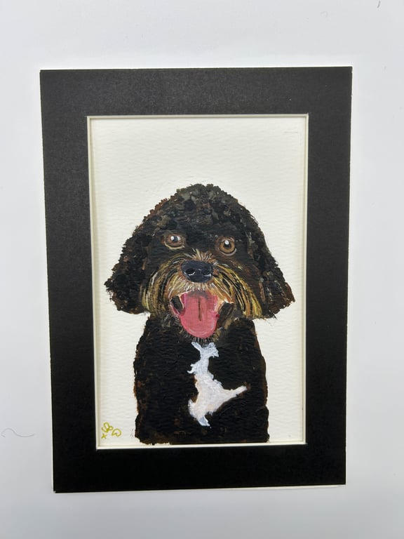 Original painting of a poodle type dog 5x7" pet portrait