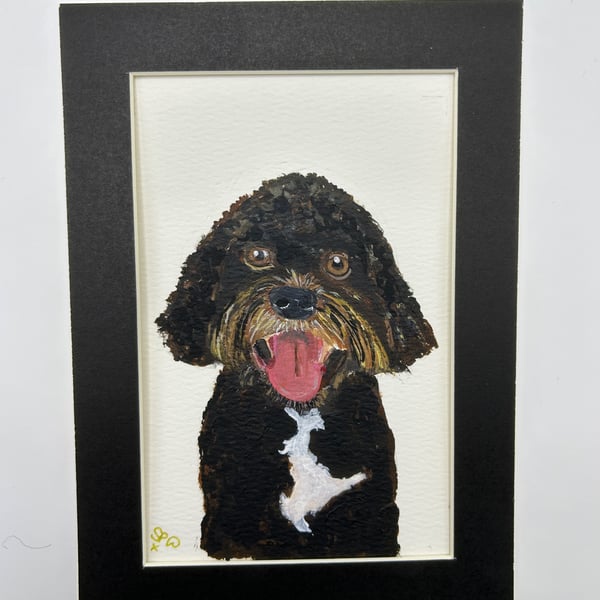 Original painting of a poodle type dog 5x7" pet portrait