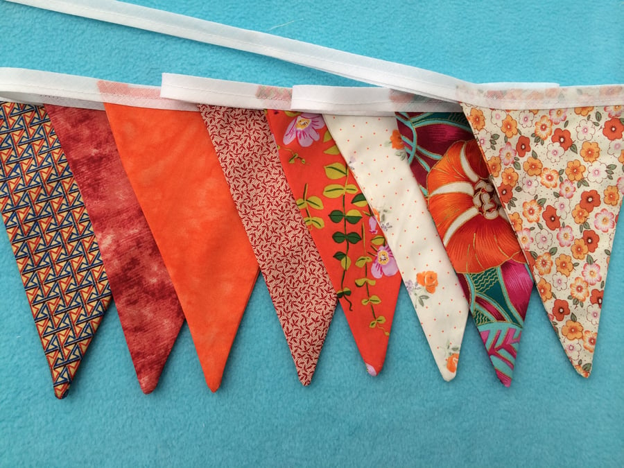 10 ft double sided  bunting,banner,flag,wedding in orange  cotton   fabrics