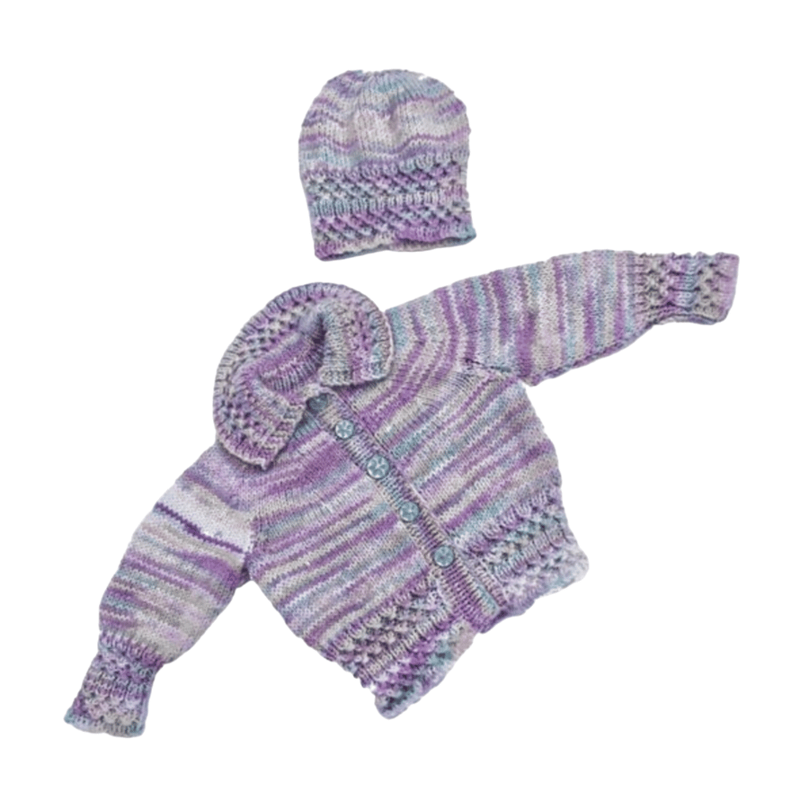 Hand knitted baby smocked cardigan and hat 0 - 6 months  