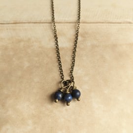 Lapis Gemstone Cluster necklace - blue gem and bronze - summer jewellery