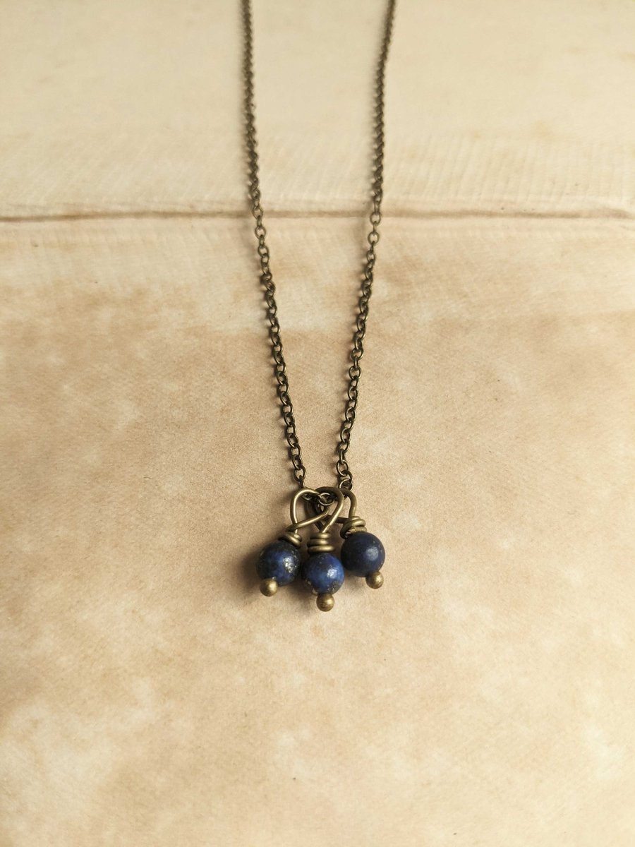 Lapis Gemstone Cluster necklace - blue gem and bronze - summer jewellery