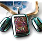 Dichroic Glass Pendant Earring Set 106 Silver Florentine and silver plated chain - Image 2