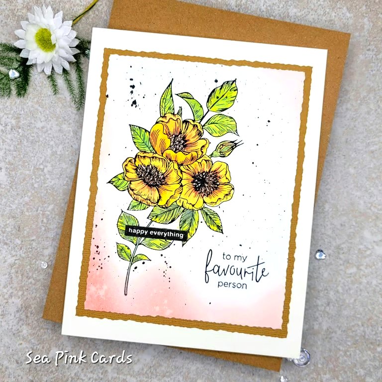 Birthday Card - handmade, yellow flowers, blank inside