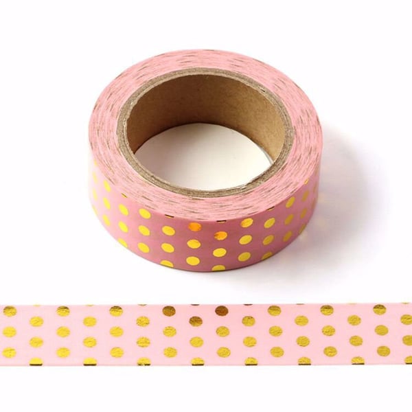 Pink and Gold Polka Dot Decorative Washi Tape 15mm x 10 Meters Eco Friendly Bull