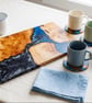 Dinner Party Handcrafted Wood and Blue-Black Resin Charcuterie Boards 