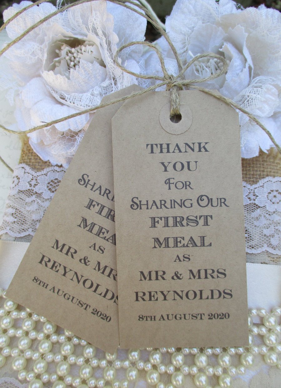 Wedding Napkin Ties-Wedding Table Decor Tags Personalised Thank You for Sharing 