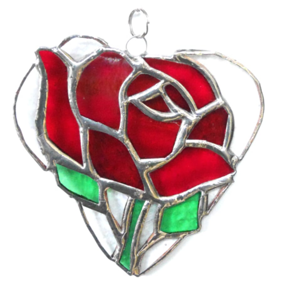 Red Rose Heart Suncatcher Stained Glass 031