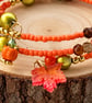 Autumn Pumpkin & Maple Leaf Memory Wire Wrap Bracelet  - Image 2
